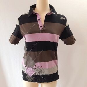 Billabong polo color block stripe grey Lavender junior S slim fit 1 owner LkNew